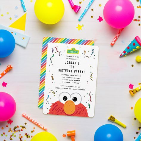 $3.17 | Sesame Street | Elmo Confetti Birthday - sesame street, kids birthday, toddler birthday, first birthday, 1st birthday, sesame street birthday, elmo, elmo birthday, rainbow, elmo first birthday 1st Birthday Sesame Street, Elmo First Birthday, Sesame Street Birthday Invitations, Elmo World, Sesame Street Elmo, Confetti Birthday, Elmo Birthday, Sesame Street Birthday, Kids Birthday Themes