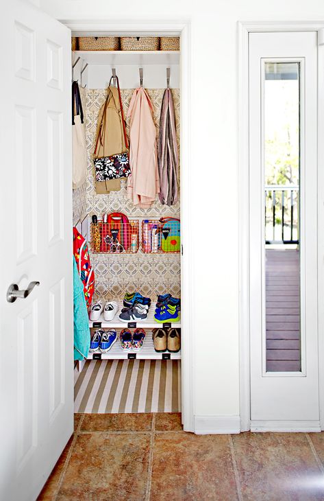 Small Coat Closet, Organize Closet, Mudroom Remodel, Entry Storage, Front Closet, Coat Closet Organization, Entry Closet, Entryway Closet, Double Closet