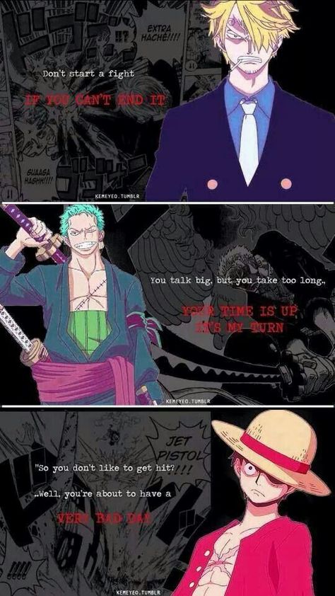 Sanji, Zoro, Luffy, the Monster Trio, quotes, text; One Piece The Monster Trio, Pieces Facts, Quotes Badass, Monster Trio, One Piece Quotes, Sanji Zoro, Zoro Luffy, The Pirate King, Kaichou Wa Maid Sama