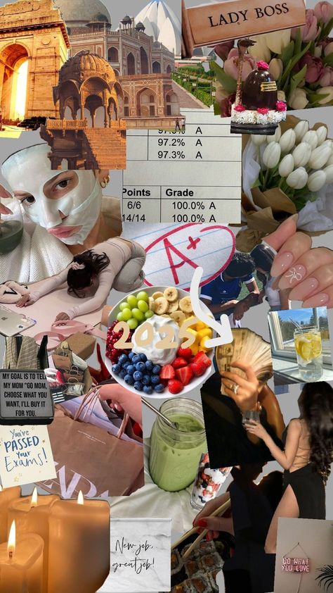 Vision Board 2025 Vision Board Diy, Vision Board Collage, Vision Board Template, How To Pass Exams, Vision Board Examples, Creating A Bullet Journal, Real Quotes, New Job, Book Club Books