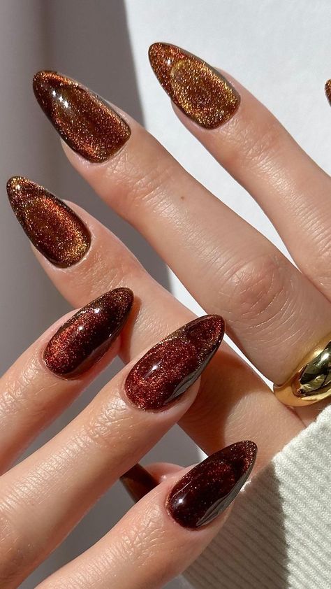 13 Velvet Nail Ideas For the Most Sumptuous Autumn Mani Velvet Halloween Nails, Gel X Nails Fall Designs, Fall No Chip Nail Designs, Shimmery Fall Nails, Nail Idea Christmas, Short Gel X Nails Fall, Classy But Edgy Nails, Fall Nails Cateye, Jelly Nails Winter