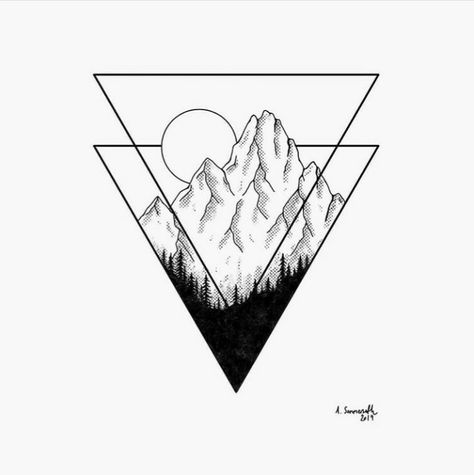 Tattoo Mountains, Berg Tattoo, Geometric Mountain Tattoo, Tattoo Wallpaper, Pola Tato, Otto Schmidt, Tattoo Schrift, Tattoo Old School, Mary Blair