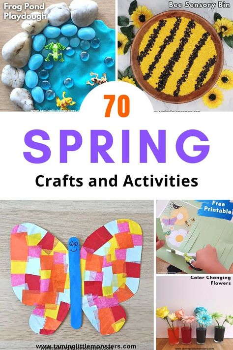 70 Spring crafts and activities for kids. Fun ways to play this Spring season. Perfect for toddlers, preschoolers and kindergarteners. #spring #artsandcrafts #toddler #preschool #kindergarten #playideas Spring Activities For Kids Toddlers, Activity For Spring, Spring Art Crafts For Toddlers, Simple Spring Crafts For Toddlers, Spring Art Ideas For Preschoolers, Spring Animals Crafts, Spring Lesson Plans For Kindergarten, Spring Learning Activities For Toddlers, Spring Season Activities For Preschool