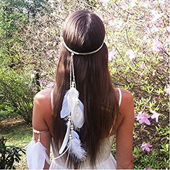 Suoirblss Set of 2 White Bohemian Feather Tassels Headband with Armband Gypsy Hippie Peacock Headwear Headdress Woman Favorite Hair Accessories : Amazon.ca: Beauty & Personal Care Bohemian Headbands, Boho Feather Headband, Boho Wedding Veil, Beaded Feather, Hippie Accessories, Accessories Bride, Indian Feathers, Festival Headband, Hippie Headbands