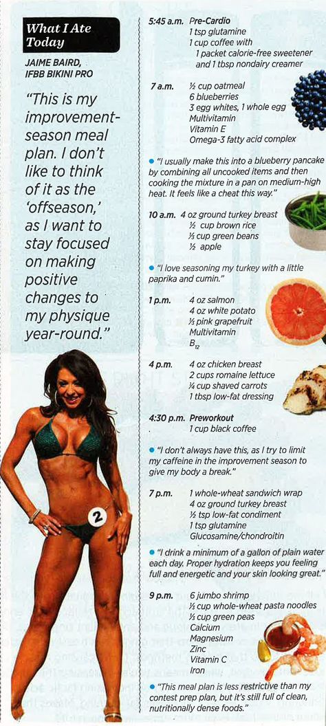 Jaime Baird's "off season" daily meal plan #diet #workout #fitness #weightloss #loseweight Fitness Model Diet, Competition Diet, Model Diet, Daily Meal Plan, Competition Prep, Bodybuilding Diet, Fitness Competition, Daily Meals, Fitness Model