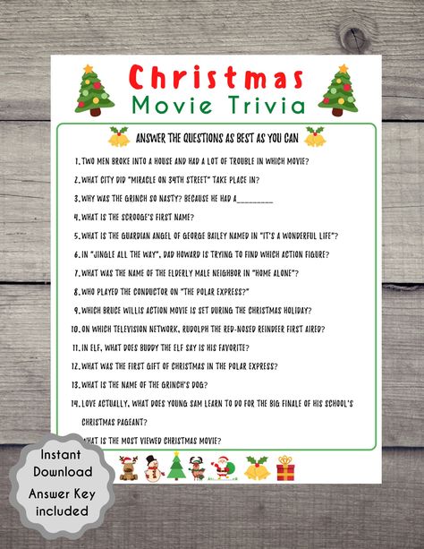 "10 Christmas Game Set, Christmas Printable Games, Christmas Day Bundle, Christmas Games, Christmas Party Games, Fun Holiday Games NO PHYSICAL PRODUCT WILL BE SHIPPED           ★ WHAT YOU GET ★  10 in 1 Christmas Game Set Includes:    1. Christmas Trivia With an answer key 2. Christmas Movie Trivia With an answer key 3. Christmas Music Trivia With an answer key 4. Christmas Would You Rather 5. Christmas Scavenger Hunt 6. Christmas Word Scramble With an answer key 7. Christmas Scattergories 8. Me Christmas Scattergories, Christmas Ar, Boy Party Games, Movie Trivia Games, Christmas Movie Trivia, Holiday Party Game, Fun Holiday Games, Holiday Facts, Movie Trivia