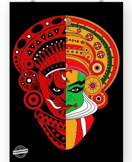 Kathakali Face, Mural Art Design, Fabric Painting Techniques, Kerala Mural Painting, Mandala Art Therapy, Tanjore Painting, Pop Art Wallpaper, Butterfly Drawing, Prints Poster