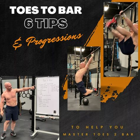 Toes to bar is one of my favorite core exercises in CrossFit, but it took me a long time to really master it. This article features demonstrations on all the progressions for toes to bar, plus eight great tips to help you improve and also protect your hands. Toes To Bar, Core Exercises, Core Workout, Strength Training, Crossfit, Improve Yourself, My Favorite, Train, Bar