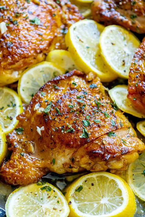 Chicken Thigh Recipes Lemon Garlic, Lemon Balsamic Chicken Thighs, Lemon Chicken Thigh Recipes Baked, Lemon Butter Roasted Chicken, Crock Pot Lemon Garlic Butter Chicken Thighs, Braised Lemon Chicken, Lemon Thigh Chicken, Chicken Thighs Lemon Garlic, Lemon Herb Chicken Thighs