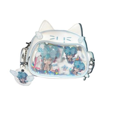 Vobomo Cute Cat Ita Bag Pin Display Backpack for School Preppy Backpack for Girls Y2k Aesthetic Single Shoulder Crossbody (White Bag) Backpack With Pins, Japanese School Bag, School Preppy, Preppy Backpack, Pin Bag, Girls Y2k, Pin Display, Backpack For School, Aesthetic Backpack