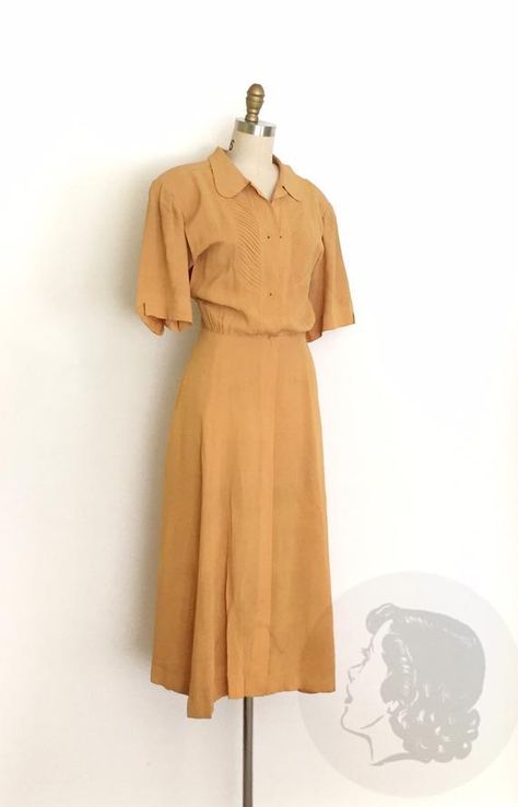 Vintage 1940s dress 40s rayon shirtwaist dress | Etsy 1940s Fashion Women, 1940s Women, 1940s Woman, Muted Yellow, 40s Dress, Dresses 40s, Adored Vintage, Shirtwaist Dress, 1960's Dress