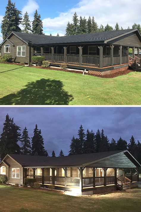 4 Bedroom Manufactured Home Plans, Mobile Home Addition Ideas Double Wide, Manufactured Home Porch Ideas, Farmhouse Manufactured Home, Manufactured Home Plans, Cottage Bungalow House Plans, Log Cabin Mobile Homes, Mobile Home Addition, Manufactured Home Porch