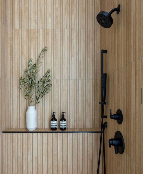 Wood Tile Shower, Faux Wood Tiles, Condo Bathroom, Shower Wall Tile, Primary Bath, Primary Bathroom, Tile Trends, Feature Tiles, Wood Look Tile