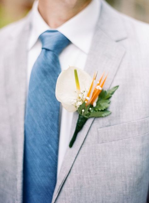 Tropical Groom Boutonniere, Tropical Wedding Boutonniere, Tropical Buttonhole, Tropical Boutineer, Boutonniere Styles, Groom Boutineer, Tropical Boutonniere, Boardwalk Wedding, Elopement Flowers