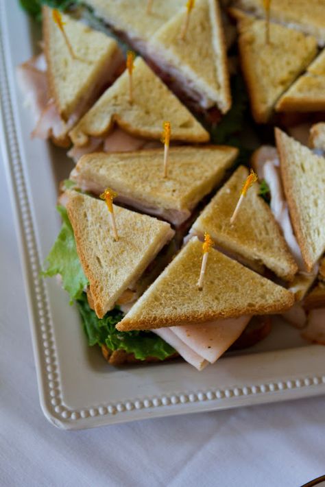 Turkey Club Sandwiches - cute & yummy (and cheap!) Wedding Sandwiches, Brunch Reception, Turkey Club Sandwich, Club Sandwiches, Bouchon Bakery, Turkey Club, Sandwich Bar, Beautiful Wedding Reception, Wedding Brunch