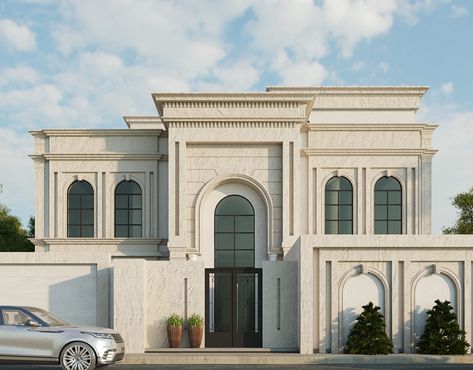 SHRY_Private villa in Riyadh on Behance Neo Classic Villa, New Classic Villa, Terrace House Exterior, Classical Villa, New Classical Architecture, Classic Facade, House Plans With Pictures, Classic House Exterior, Classic Villa