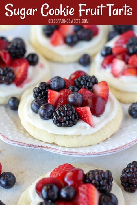 Sugar Cookie Fruit Tart, Tarts Mini, Fruit Sugar Cookies, Celebrating Sweets, Mini Fruit Tarts, Fruit Tart Recipe, Fruit Pizza Recipe, Fruit Tarts, Fruit Cookies