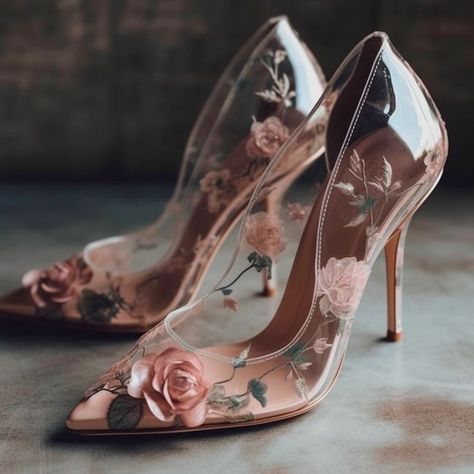 Flower Wedding Heels, Floral Wedding Shoes Brides, Glass Slipper Wedding Shoes, Heels Casual Outfit, Kasut Pengantin, Outfits Heels, British Man, Pretty Heels, Heels Comfortable