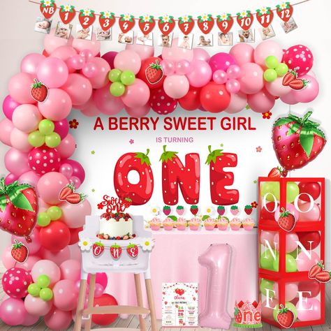 PRICES MAY VARY. 🍓 FIRST SWEET STRAWBERRY PARTY – Your berry sweet is turning one! A fruity-themed party is bright and colorful to celebrate this big day. These strawberry-themed details would be a hit with both you and your sweetie. Your berry will enjoy this yummy and funny vibe. This day will surely be a HAPPY DAY for your little berry! 👑 BERRY SWEET ONE BITHDAY PARTY DECORATIONS INCLUDES - 85 x 12’ latex balloons | 20 x 5’ latex balloons | 10 x strawberry cutouts | 3 x foil balloons | 1 x Sweet One Birthday Party, Strawberry 1st Birthday, Sweet One Birthday, 1st Birthday Signs, First Birthday Balloons, Strawberry Shortcake Birthday, 1st Birthday Party Decorations, First Birthday Party Decorations, Strawberry Party