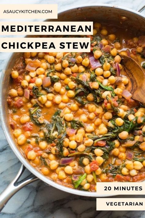 Mediterranean Chickpea, Easy Mediterranean Diet Recipes, Spinach Feta, Chickpea Stew, Dinner Recipes Chicken, Chickpea Recipes, Tasty Vegetarian Recipes, Spinach And Feta, Mediterranean Diet Recipes