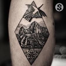 23 Amazing Machu Picchu Tattoos – Body Art Guru Watercolor Mountains Tattoo, Peru Tattoo, Small Mountain Tattoo, Geometric Mountain Tattoo, Mountain Range Tattoo, Ray Tattoo, Mountain Tattoo Design, Inca Tattoo, Tattoos Mandala