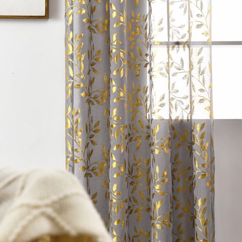 PRICES MAY VARY. ✅READY-MADE CURTAINS: Package includes 2 Panels pair set gold bronzing foil printed vine and leaves sheer curtains. Made of high quality 100% polyester fabric. Each window panel measures width 52" x length 84". ✅LUXURY PATTERN: The bronzing window curtains definitely catch your friends and guests' eyes. It adds a modern elegance and classy flair to your house. Perfect for your bedroom, living room, dining room and kitchen. They are modern aesthetic meets the pop tropical trends White And Gold Sheer Curtains, Grey And Gold Curtains Living Room, Curtains For Kitchen Window Ideas Modern, Window Treatments For Dining Room, Curtains Living Room Modern Luxury, Gold And White Curtains, Living Room Curtains Ideas Modern, Black And Gold Curtains, Gold Curtains Living Room