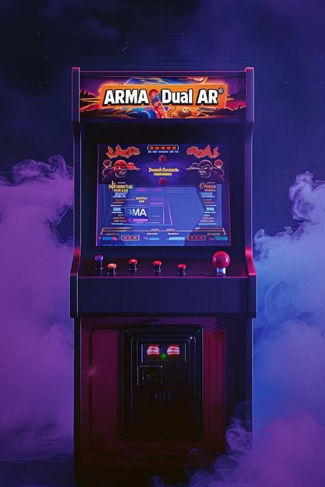 The image is of a vintage arcade game machine. It is black with red and yellow trim ->> more details in ai-img-gen.com Arcade Machine Reference, Arcade Machine Aesthetic, Arcade Design, Game Arcade, Vintage Arcade, Arcade Game Machines, Arcade Video Games, Arcade Game Room, Game Machine