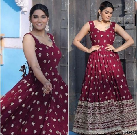 Sleeveless Anarkali Dress, Anarkali Models, Maroon Anarkali Dress, Sleeveless Anarkali, Party Wear Anarkali Dress, Maroon Anarkali, Party Wear Anarkali, Saree Gowns, Diy Maxi Dress