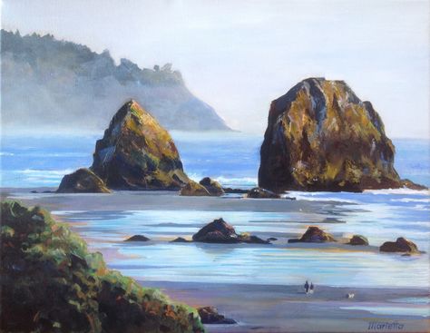 Coast Drawing, Coast Painting, Oregon Drawing, Oregon Painting, Oregon Painting Easy, Oregon Coast Painting, Oregon Coast Watercolor, Oregon Coast Acrylic Painting, Paintings Of Rocks And Cliffs