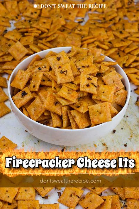 Firecracker Cheez-Itz - Need an easy snack or appetizer? This recipe comes together in a snap and is so addictive! Ranchy, spicy, cheesy crackers for the win! #appetizer #recipe #party #gameday #snack via @dontsweattherec Spicy Crackers Recipe, Spicy Crackers, Cheesy Crackers, Spicy Appetizers, Spicy Cheese, Pellet Grill Recipes, Homemade Crackers, Snack Mix Recipes, Spicy Snacks