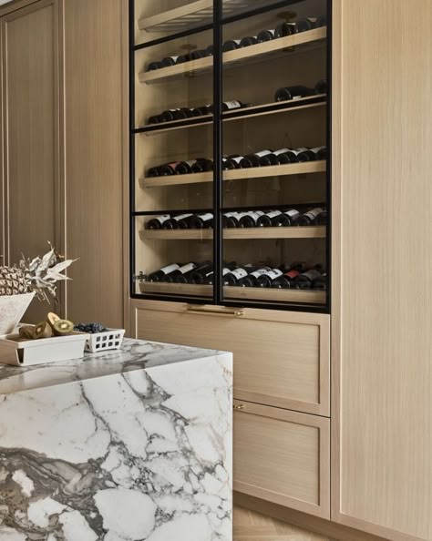 Wine Cabinet Design, Wine Storage Wall, White Oak Kitchen, Home Bar Rooms, Custom Wine Cellars, Oak Kitchen Cabinets, Cellar Design, Wine Wall, Wine Display