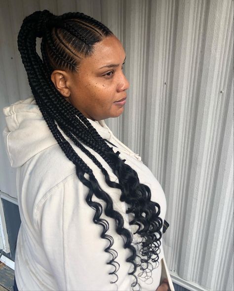 stitch braids & curls on the end Stitch Braids With Curls At The End, Stitch Braids With Curls, Stitch Braid Ponytail, Stitch Braid, Braids Curls, Braid Ponytail, Stitch Braids, Braids With Curls, Braided Ponytail