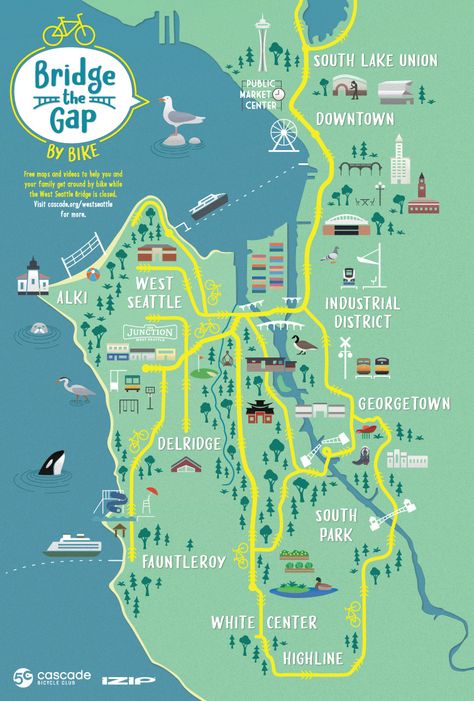 Cascade launches flashy new resource to help people bike to and through West Seattle | Seattle Bike Blog Minimal Map Design, Seattle Skyline Outline, Map Inspiration, City Outline, Seattle Map, Map Ideas, City Posters Design, Seattle Travel, Industrial District