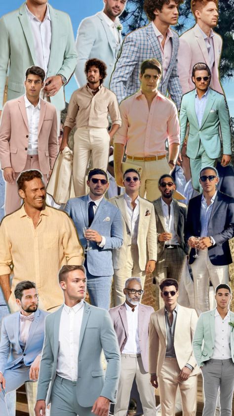 Pastel Groomsmen, Wedding Guest Outfit Men, Summer Cocktail Attire, Wedding Guest Men, Garden Wedding Dress Guest, Cocktail Wedding Attire, Cocktail Attire Men, Formal Wedding Attire, Casual Wedding Attire