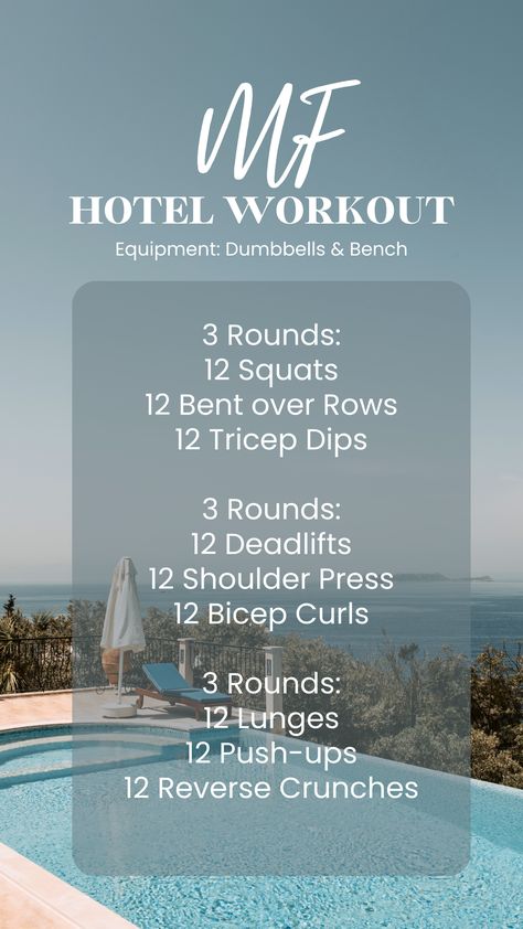 Full body hotel strength workout. Legs, back, arms, shoulders, and core. Full Body Hotel Gym Workout, Hotel Workout Gym, Hotel Workouts For Women, Hotel Gym Workouts For Women, Hotel Gym Workout, Stairmaster Workout, Body Strength Workout, Workouts Women, Full Body Strength Workout