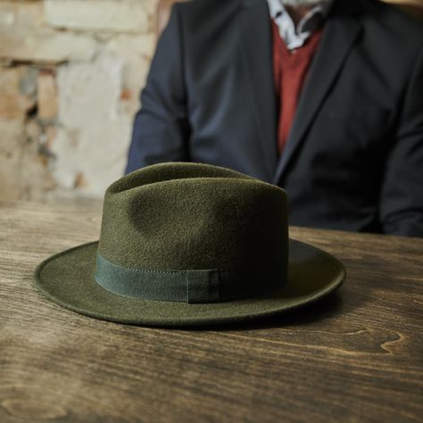 Alessandria Green Wool Fido Fedora Green Hat, Charm School, Wool Fedora, Quality Hats, Green Wool, Hat Band, Myrtle Beach, Real Pictures, Hat Sizes