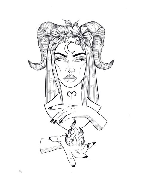 Arte Aries, Medusa Tattoo Design, Aries Girl, Capricorn Tattoo, Boho Tattoos, Taurus Tattoos, Aries Tattoo, Goddess Tattoo, Drawing Models