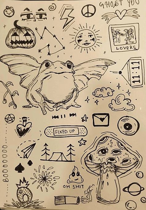 Weird Core Doodles, Weird Core Drawing, Stuff To Doodle, Edgy Doodles, Cottagecore Doodles, Doddleoddle Art, Unique Doodles, Weird Doodles, Lil Sketches