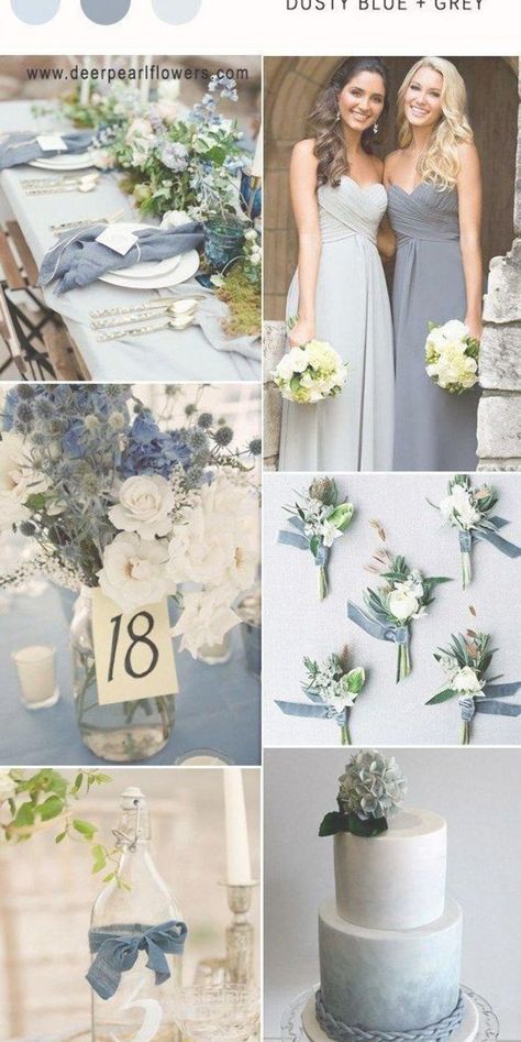 Elegant Dusty Blue and Grey wedding colors Wedding Color Schemes Blue, Wedding Theme Color Schemes, Witch Wedding, Wedding Color Scheme, Wedding Color Pallet, Wedding Color Combos, Light Blue Wedding, Blue Themed Wedding, Wedding Colors Blue