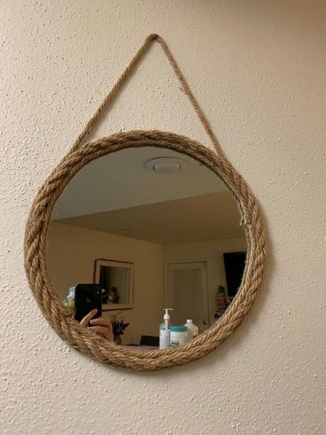 Round Nautical Mirror Rope / Bathroom Vanity Mirror / Living Room Mirror / Mothers Day Gift / Wall Art / Wall Hanging Mirror - Etsy Rope On Mirror Diy, Rope Mirrors In Bathroom, Round Mirror With Rope Bathroom, Jute Rope Mirror, Nautical Rope Mirror, Nautical Mirror, Mirror Living Room, Living Room Mirror, Wall Hanging Mirror