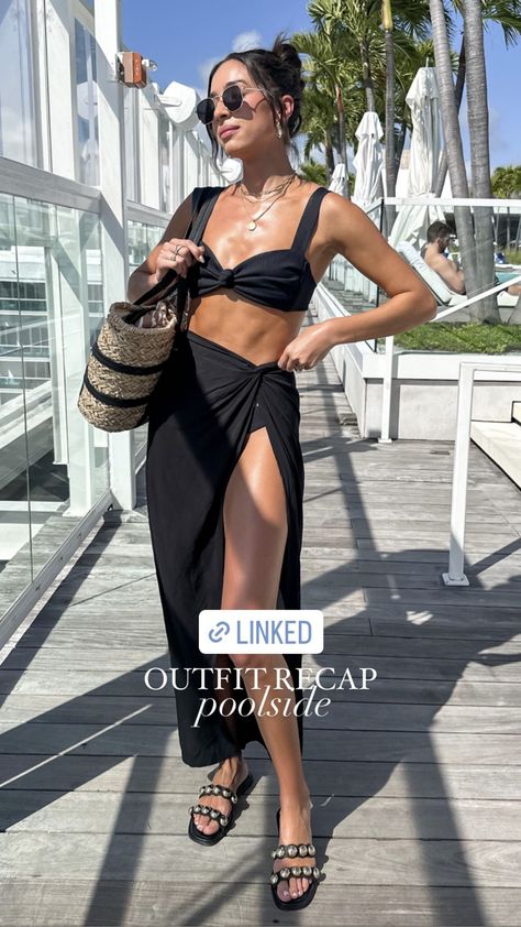 Black Beach Club Outfit, Pool Club Outfit, Resort Fits, Black Beach Outfit, Bathing Suit Outfits, Pool Outfits, Vacation Outfits Women, Pool Party Outfits, Beach Suit