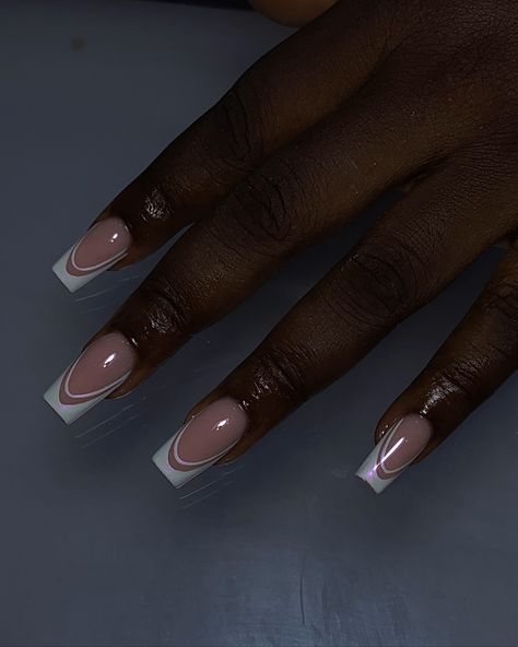 Double French and aurora chrome 🥰 #nails #nailsnailsnails #frenchnails💅 #nailsofinstagram #ogbanailtech #nailsinogba White Chrome Acrylic Nails, Different Types Of French Tip Nails, Aurora Chrome Nails, Double French Tip Nails, Double French Nails, Double French Tip, Reverse French Nails, Nail Business, White Ombre