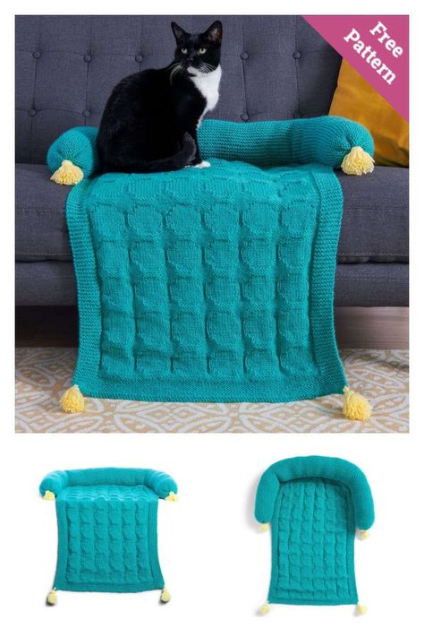 Sofa Saver Pet Blanket Free Knitting Pattern Free Crochet Pattern For Cat Sofa, Crochet Pet Couch Cover, Knitted Dog Blanket Free Pattern, Pet Knitting Patterns, Knitted Cat Blanket Free Pattern, Cat Blanket Knitting Pattern, Knitted Dog Blanket, Crochet Pet Blanket, Crochet Dog Bed Free Pattern