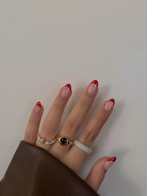 White French Tip Nails, Maroon Nail Designs, Line Nail Designs, Red Chrome Nails, Sophisticated Nails, Natural Nails Manicure, Red Gel Nails, The Man Of My Dreams, White Tip Nails