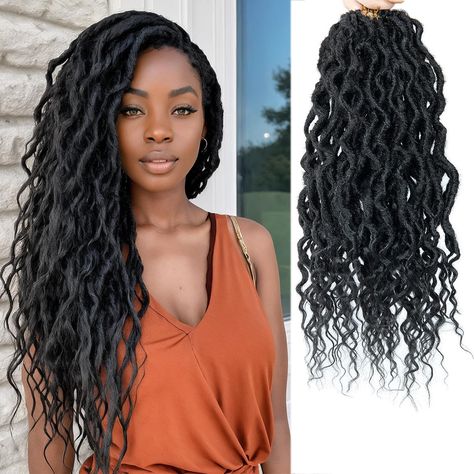 PRICES MAY VARY. Faux Locs Crochet Hair 18 Inch: Faux Locs Crochet Hair,Goddess Locs Crochet Hair, Crochet Locs, Faux locs Hair,Goddess Faux Locs, Crochet Hair Pre Looped,Crochet Hair for Women,Crochet Braids,Curly Rochet Hair,Locs Crochet Hair,Synthetic Hair Extensions. Soft Locs:Flexible Goddess Locs Crochet Hair For Black Women, Natural Looking Crochet Locs With Curly Ends, Bouncy, Cute, Fashionable But Daily Crochet Hair, Water Friendly, Skin Friendly, Easily Customize Your Vacation Look And Crochet Locs Hair, Crochet Hair Curly, Pre Looped Crochet Hair, Boho Goddess Locs, Crochet Hair Styles Freetress, Curly Faux Locs, Faux Locs Crochet, Synthetic Braiding Hair, Crochet Dreadlocks