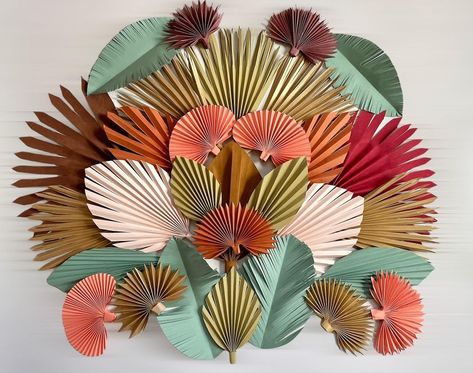 Tropical Backdrop Ideas, Tropical Decor Party, Palm Leaf Decor, Paper Leaves, Paper Flower Backdrop, Butterfly Birthday, Tropical Party, Leaf Decor, Paper Flowers Diy