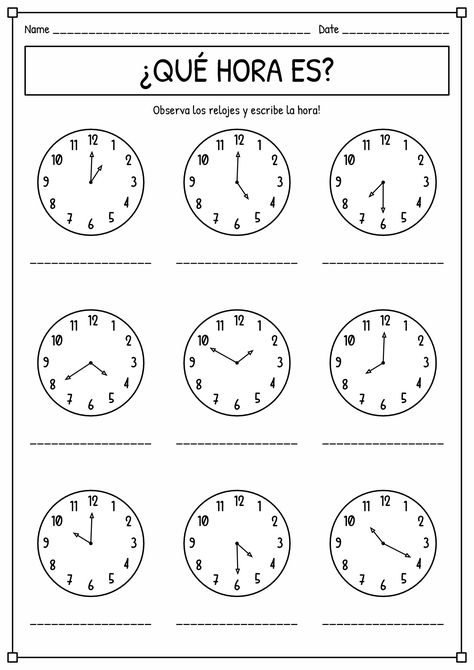 Spanish Time Worksheet Spanish Time Worksheet, Kindergarten Spanish Worksheets, Spanish Worksheets High School, Free Spanish Worksheets Printables, Spanish Worksheets Beginner, Spanish Worksheets For Kids Printables, Elementary Spanish Worksheets, Spanish Practice Worksheets, Spanish Class Activities