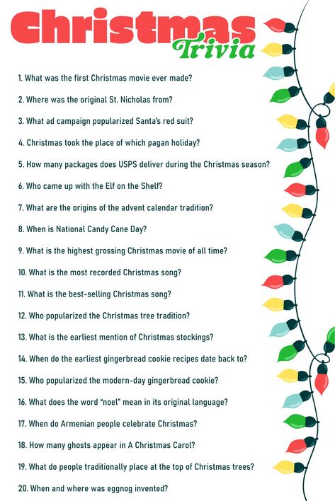 Printable Christmas Party Games Trivia Questions Printable Christmas Party Games, Christmas Trivia Quiz, Christmas Trivia Questions, Christmas Eve Games, Christmas Movie Trivia, Christmas Questions, Christmas Party Games For Adults, Christmas Trivia Games, Holiday Facts