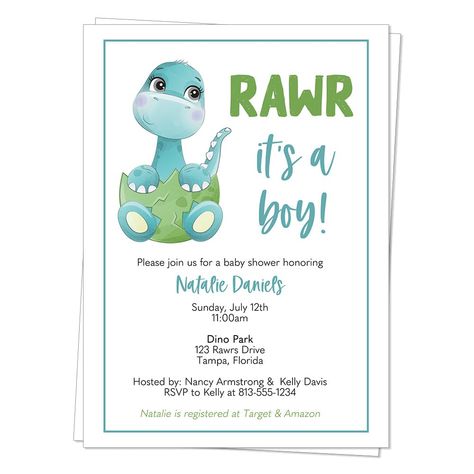 PRICES MAY VARY. ♥ Invite guests to your baby shower with these cards featuring an adorable dinosaur in an egg. ♥ We can change the event/type to fit your event. If you would like to see a sample prior to ordering, contact us via Amazon messages. ♥ Includes 12 Invitations and 13 White Envelopes. ♥ Invitations measure 5x7 inches and are custom printed with your event details. ♥ Printed on high quality matte smooth finish card stock. ♥ All our products are Made with Love in the USA. ♥ Female owned Dinosaur Shower Ideas, Dino Baby Shower Ideas Boys, Dinosaur Baby Shower Ideas For Boys, Baby Shower Dinosaur Theme, Dinosaur Baby Shower Ideas, Dinosaur Baby Shower Invitations, Dinosaur Baby Shower Theme, Dino Theme, Egg Baby