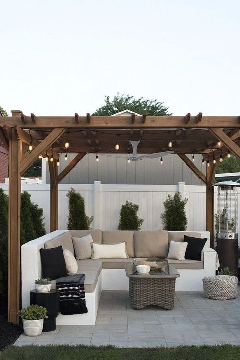 Taman Diy, Room For Tuesday, Patio Deck Designs, One Year Later, Pergola Design, Outdoor Gardens Design, Small Backyard Patio, Pergola Patio, Pergola Designs